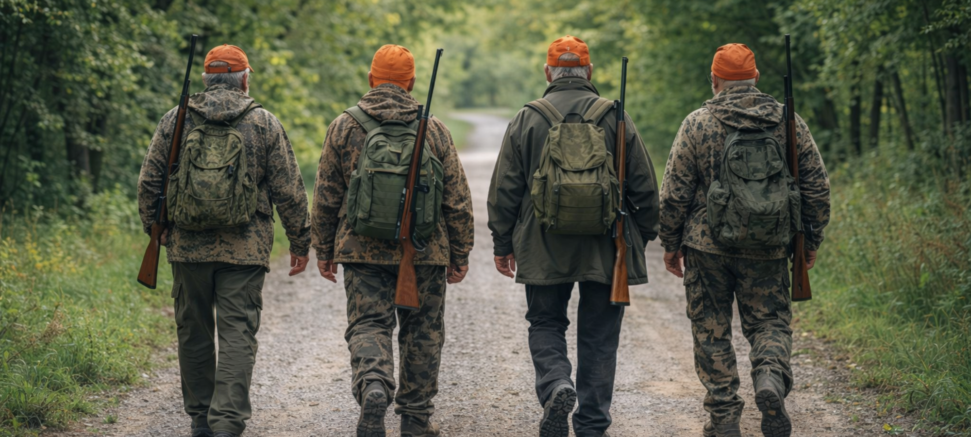 Firefly gpt image 4 cacciatori anziani di spalle che si stanno avviando in una strada di campagna circo 524346