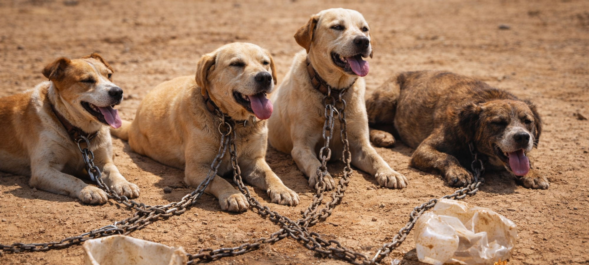 Firefly gpt image cani legati a catena sotto il sole e senza acqua ad orbetello 51457