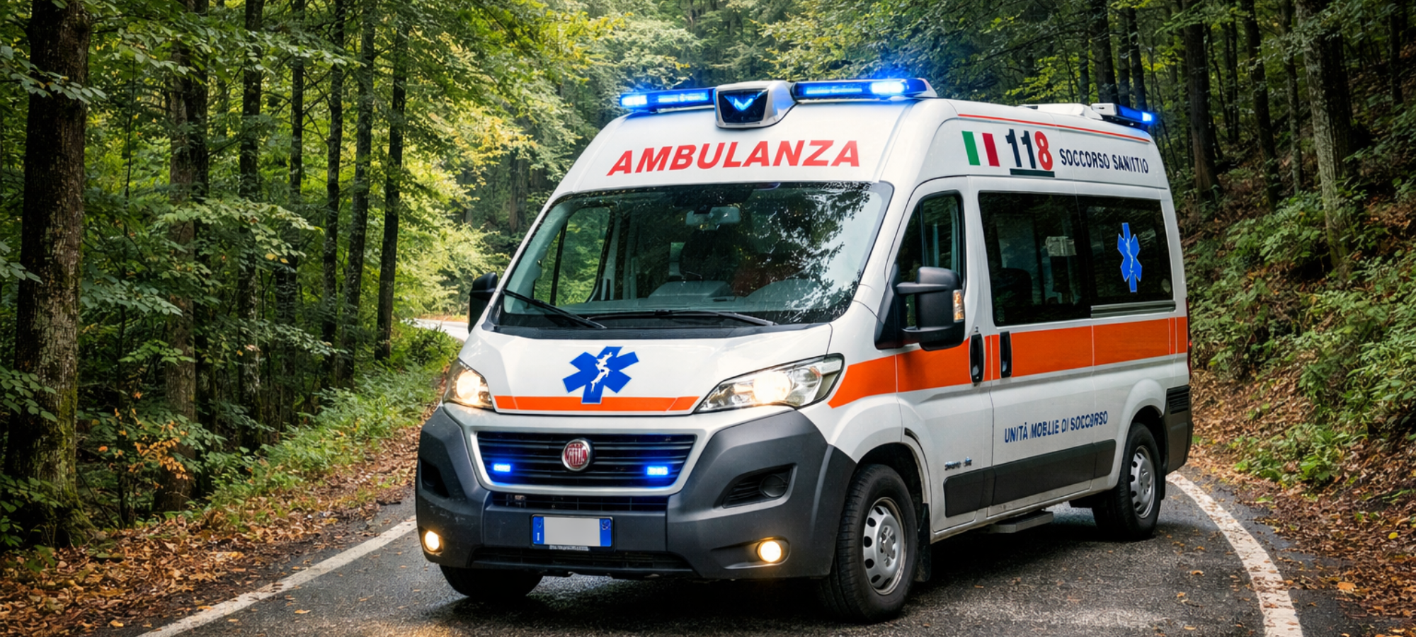 Firefly gpt image foto ambulanza italiana in una strada del bosco 195507