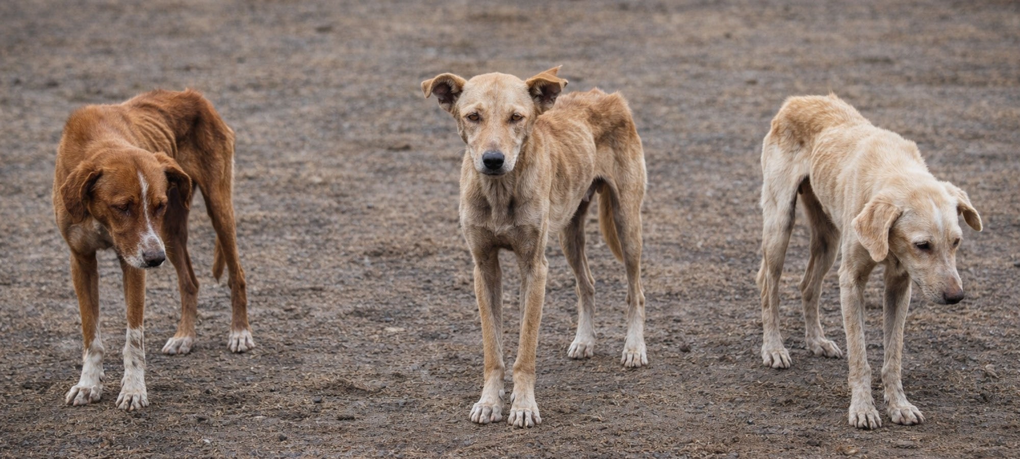 Firefly gpt image foto di tre cani magri distanziati fra di loro 51457