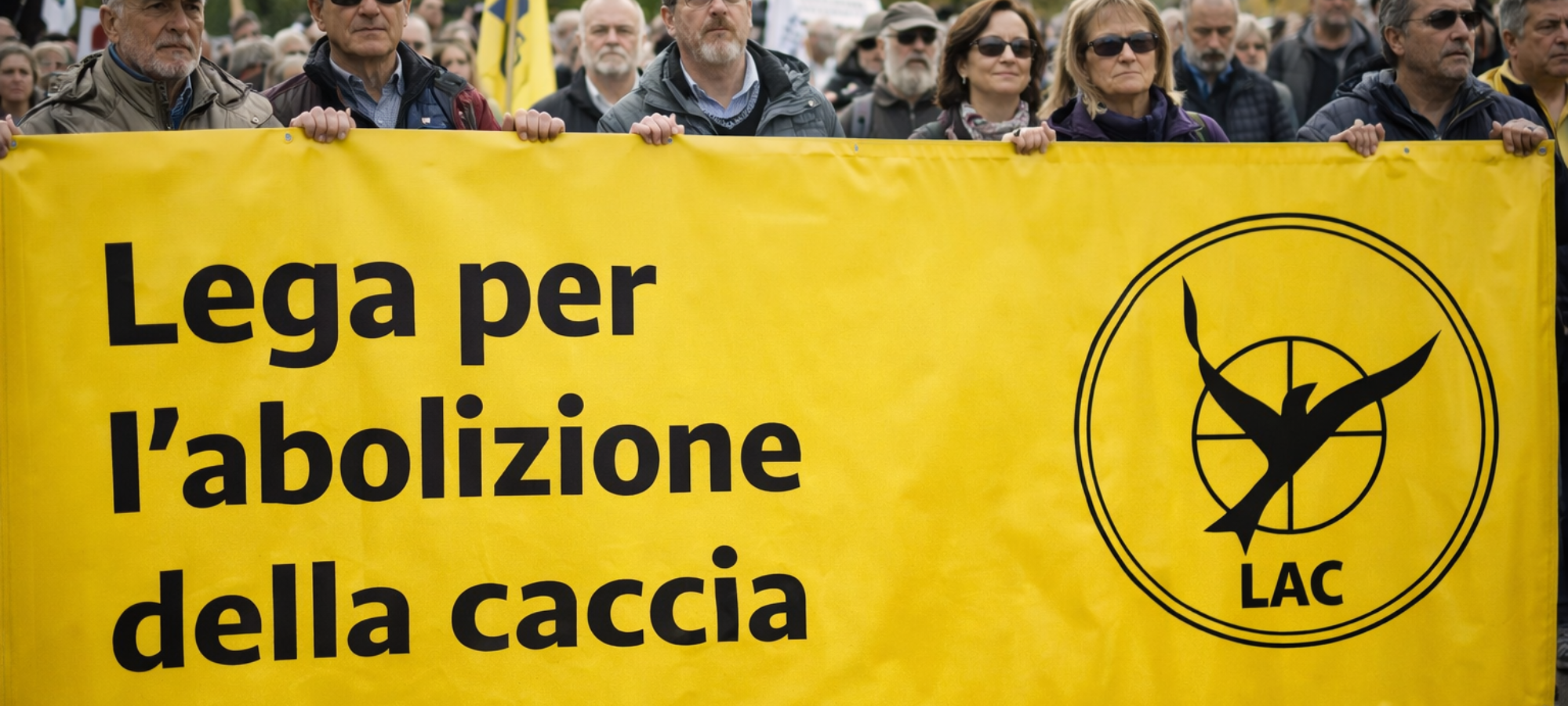 Firefly gpt image foto manifestazione contro la caccia lo striscione deve essere tutto giallo Avere l 51457