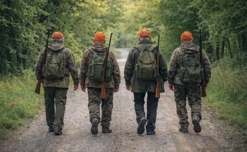 Firefly gpt image 4 cacciatori anziani di spalle che si stanno avviando in una strada di campagna circo 524346