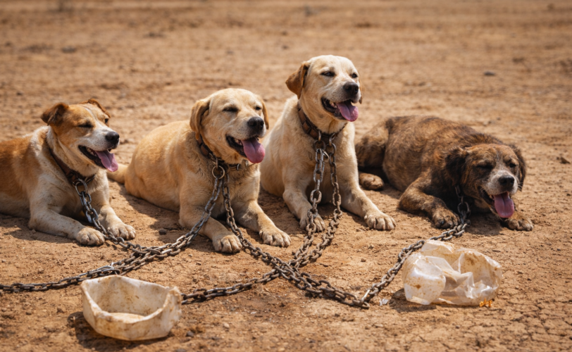 Firefly gpt image cani legati a catena sotto il sole e senza acqua ad orbetello 51457